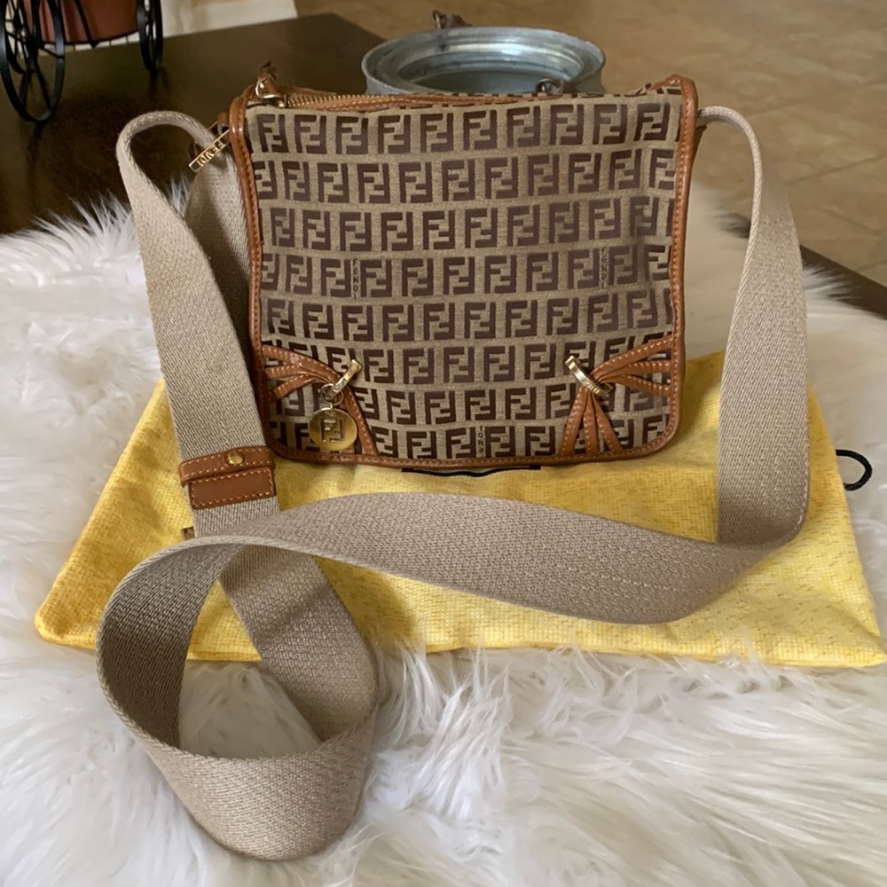 Fendi Brown Zucchino Charm Crossbody Bag